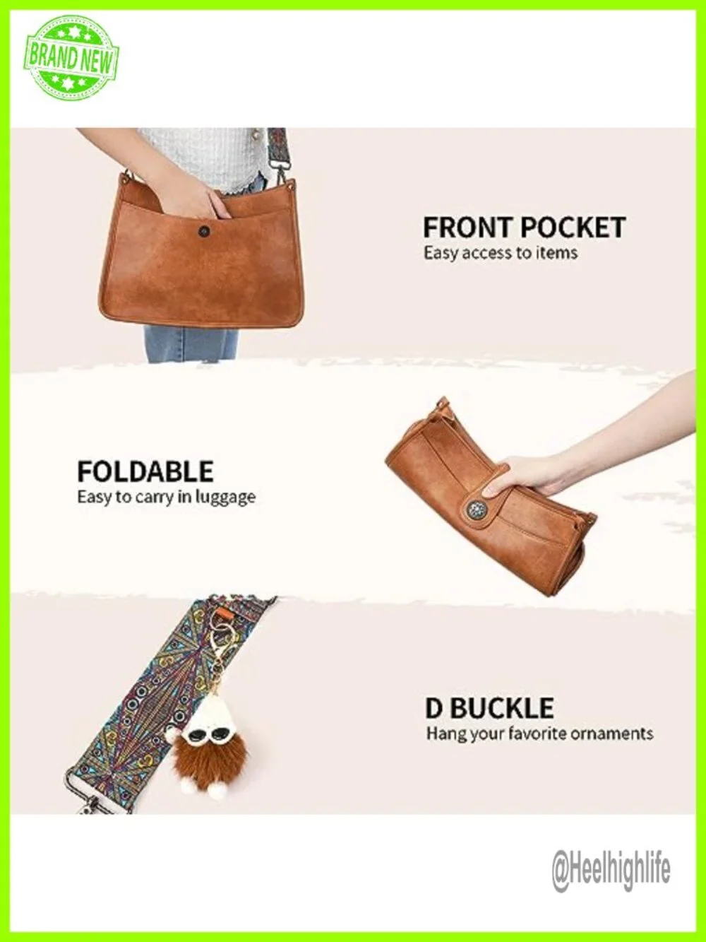 Vegan Leather Hobo Crossbody Bag with 2 Straps, Large Capacity Purse